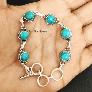 Blue Turquoise Bracelet , 925 Sterling Silver Bracelet , Turquoise Bracelet , Handmade Bracelet , Gemstone Bracelet , Adjustable Bracelet