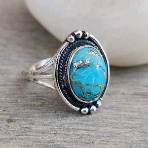 Blue Copper Turquoise Ring, Handmade Ring, Turquoise Ring, 925 Silver Sterling Ring, Gemstone Ring, Pretty Ring, Beautiful Ring, Silver Ring