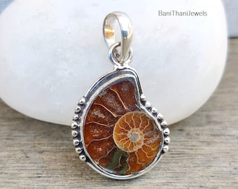 Handmade Silver Ammonite Fossil Pendant Necklace
