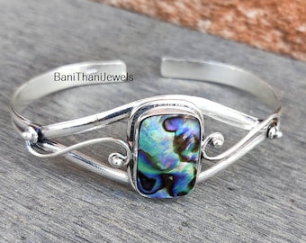 Abalone Shell Bangle, 925 Sterling Silver Bangle, Abalone Bangle, Handmade Bangle, Beautiful Bangle, Abalone Bracelet, Gemstone Bangle