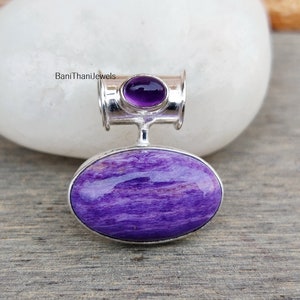 Charoite Pendant, Amethyst Pendant, Charoite Jewelry, 925 Silver Sterling Pendant, Handmade Pendant, Gemstone Pendant, Charoite Necklace