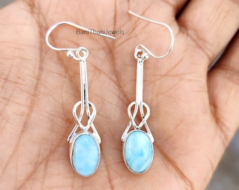 Handmade Larimar 925 Sterling Silver Dangle Earrings