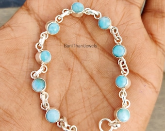 Braccialetto Fatto A Mano Con Pietra Preziosa Larimar: Gioiello Importante In Argento Sterling 925 - Italia - Foto 8