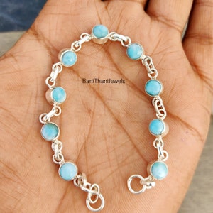 Larimar Armband, 925 Sterling Silber Armband, Larimar Schmuck, handgemachtes Armband, zierliches Armband, hübsches Armband, Edelstein Armband