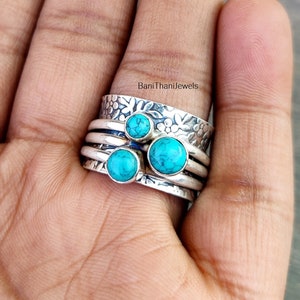 Blue Turquoise Ring, 925 Silver Sterling Ring, Handmade Ring, Gemstone Ring, Blue Turquoise Jewelry, Dainty Ring, Pretty Ring, Worry Ring