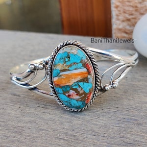 Auster Türkis Armreif, 925 Sterling Armreif, Auster Türkis Armband, handgemachter Armreif, Auster Armreif, Türkis Armband, Edelstein Armreif