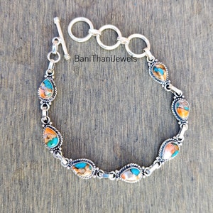 Austern-Türkis-Armband, Austern-Schmuck, handgefertigtes Armband, verstellbares Armband, 925er Sterling-Armband, Silberarmband, Türkis-Kette