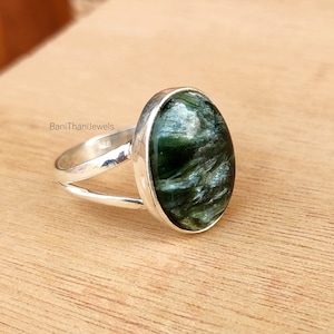 Seraphinite Ring, Handmade Ring, Gemstone Ring, 925 Sterling Silver Ring, Pretty Ring, Beautiful Ring, Seraphinite Jewelry, Worry Ring