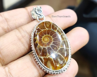 Sterling Silver Ammonite Fossil Pendant, Handmade Jewelry