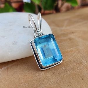Blue Topaz Pendant, 925 Silver Sterling Pendant, Beautiful Pendant, Dainty Pendant, Anxiety Pendant, Blue Topaz Jewelry, Gemstone Pendant