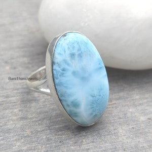 Larimar Ring, Larimar Jewelry, Pretty Ring, Women Ring, Gemstone Ring, 925 Silver Ring, Statement Ring, Handmade Ring, Silver Jewelry