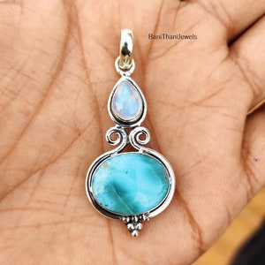 Larimar Pendant, Moonstone Pendant, 925 Silver Sterling Pendant, Handmade Pendant, Gemstone Pendant, Larimar Jewelry, Larimar Necklace