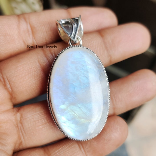 Moonstone Pendant, Silver Jewelry, Rainbow Pendant, Gift Pendant, Women Pendant, Silver Necklace, Statement Jewelry, Moonstone Jewelry