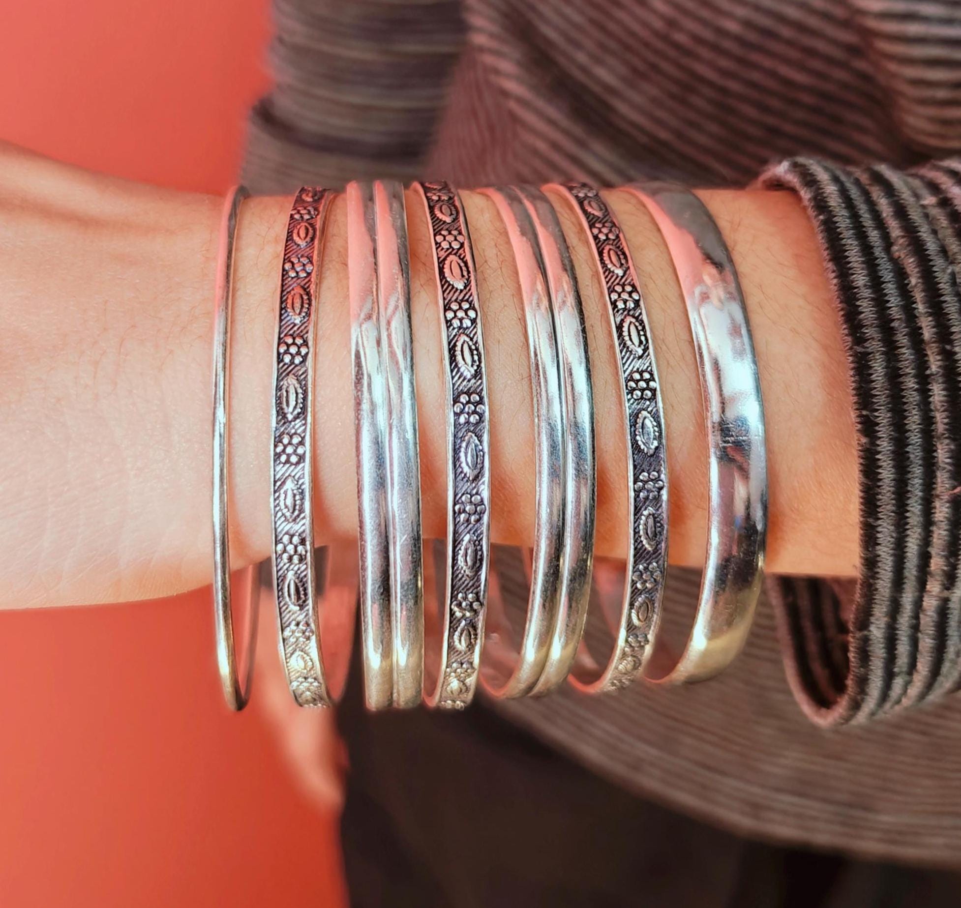 Sterling Silver Flower Bangle Set - Women's Jewelry - Etsy