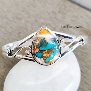 Oyster Turquoise Bangle, Oyster Turquoise Bracelet, Women Jewelry, Oyster Bangle, Turquoise Bracelet, Gemstone Bangle, 925 Sterling Bangle