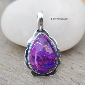 Handmade Purple Copper Turquoise 925 Sterling Silver Pendant