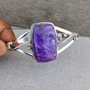 Charoite Bangle, Handmade Bangle, Gemstone Bracelet, 925 Silver Sterling Bangle, Charoite Jewelry, Adjustable Bracelet, Silver Bracelet image 3