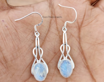 Handmade Sterling Silver Moonstone Dangle Earrings