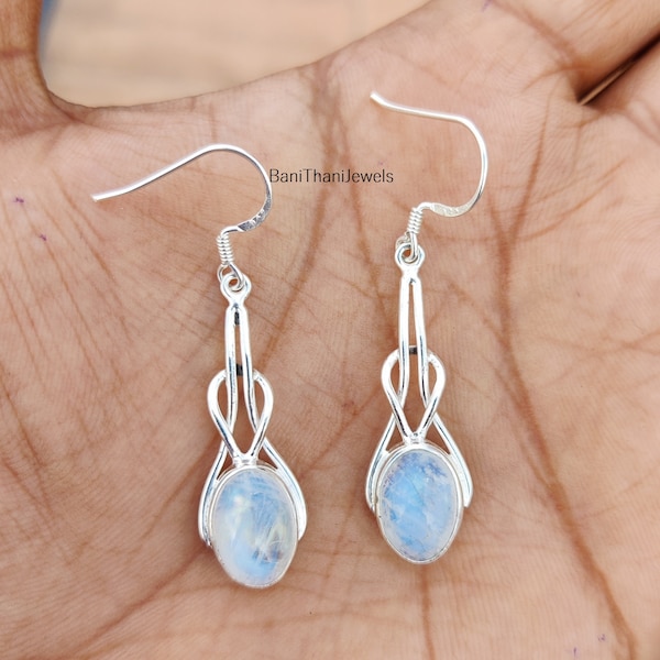 Handmade Sterling Silver Moonstone Dangle Earrings
