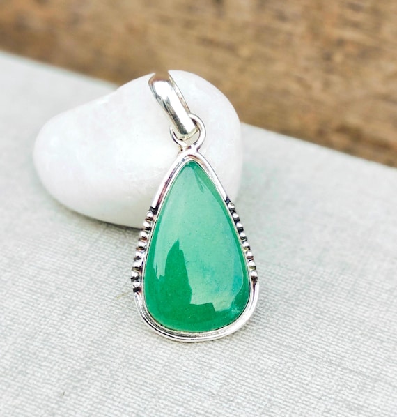 Green Jade Pendant, 925 Sterling Silver Pendant, Women Pendant