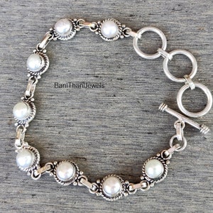 925 Sterling Silver and Freshwater Pearl Bracelet Personalized Monogram Adjustable 7.5 and 8.5 Inches