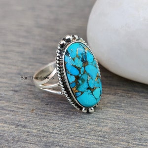 Blue Copper Turquoise Ring, Gemstone Ring, 925 Silver Ring, Handmade Ring, Blue Turquoise Ring, Promise Ring, Pretty Ring, Gift Ring