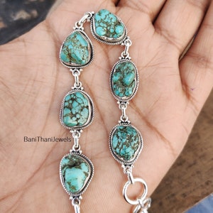 Tibetan Turquoise Bracelet, 925 Sterling Silver Bracelet, Turquoise Bracelet, Silver Jewelry, Adjustable Bracelet, Statement Jewelry