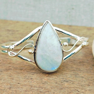 Mondstein Armreif, 925 Sterling Silber Armreif, Handgefertigter Armreif, Mondstein Armband, Edelstein Armreif, Silber Schmuck, Mondstein Schmuck