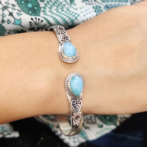 Larimar Bangle, 925 Sterling Silver Bangle, Larimar Jewelry, Larimar Bracelet, Gemstone Bangle, Adjustable Bangle, Handmade Bangle