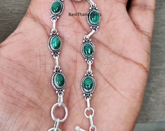 Handmade Malachite 925 Silver Bracelet, Adjustable Gemstone