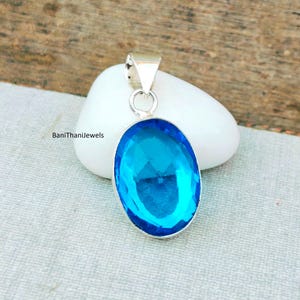 Blue Topaz Pendant, Handmade Pendant, Gemstone Pendant, 925 Sterling Silver, Silver Pendant Dainty Pendant, Blue Topaz Jewelry, Gift Pendant