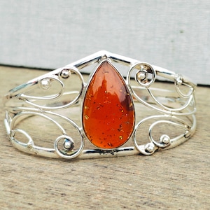 Amber Bangle, Handmade Bangle, Gemstone Bangle, 925 Sterling Silver Bangle, Beautiful Bangle, Pretty Bangle, Cuff Bangle, Amber Jewelry