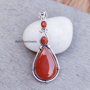Carnelian Pendant, Gemstone Pendant, Handmade Pendant, Pretty Pendant, Women Necklace, Carnelian Jewelry, 925 Silver Sterling Pendant