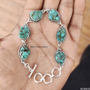 Tibetan Turquoise Bracelet, 925 Sterling Bracelet, Handmade Bracelet, Turquoise Bracelet, Tibetan Turquoise Jewelry, Gemstone Bracelet