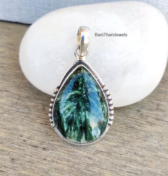 Sterling Silver Beaded Seraphinite Teardrop Pendants Sterling Silver Beaded Seraphinite Teardrop Pendants