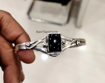 Black Onyx Bangle, Black Onyx  Jewelry, Handmade Bangle, Gemstone Bangle, 925 Sterling Bangle, Adjustable Bracelet, Black Onyx Bracelet