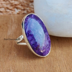 Handgjord Charoit-ring: 925 sterlingsilver, bohemiska ädelstenssmycken
