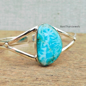 Larimar Bangle, 925 Sterling Silver Bangle, Larimar Jewelry, Handmade Bangle, Silver Jewelry, Silver Bracelet, Gemstone Bangle, Gift For Her