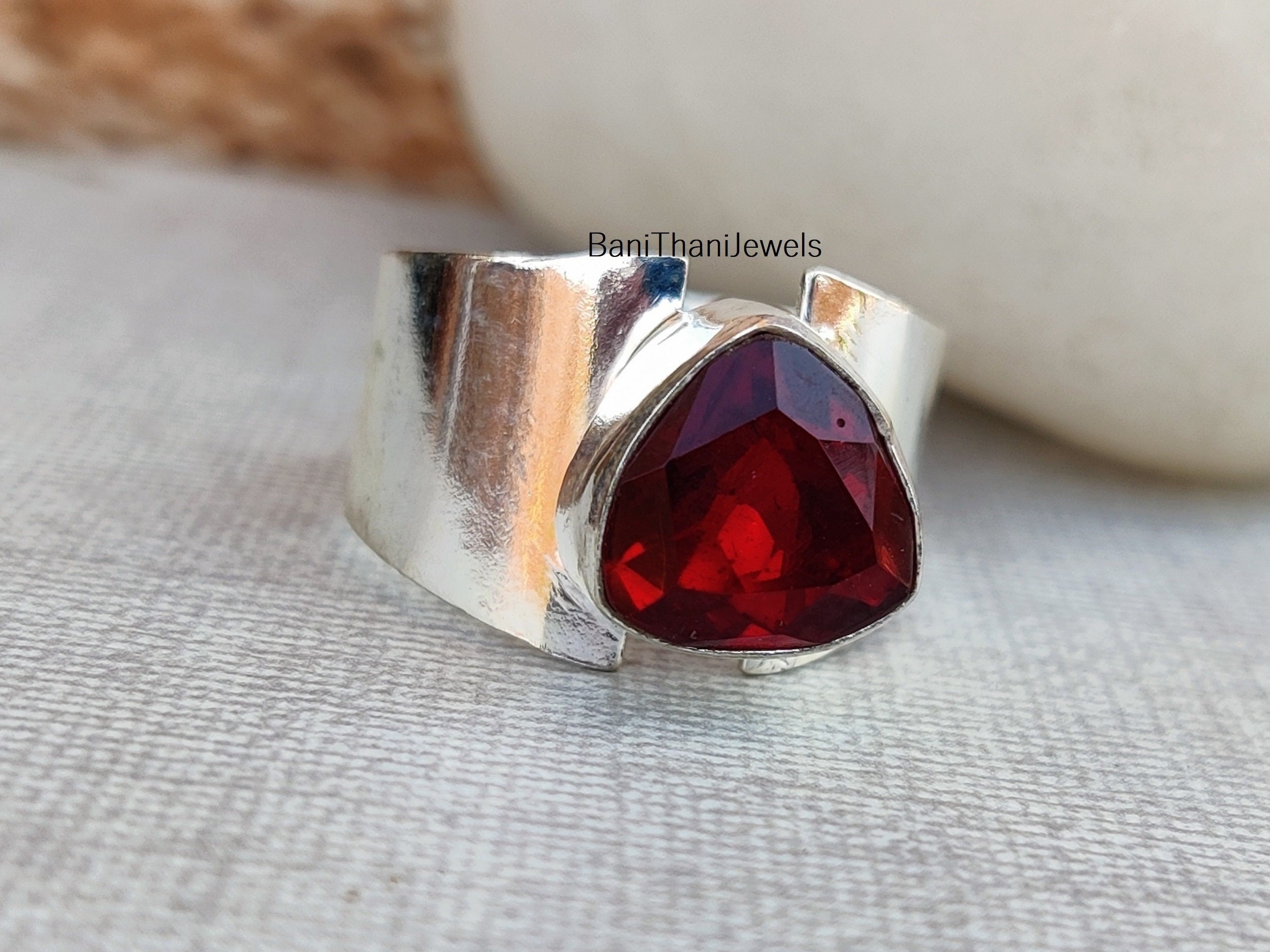 Bague Ancienne Argent Massif 925 Et Grenat - Taille 54 - Style Ancien - Occasion