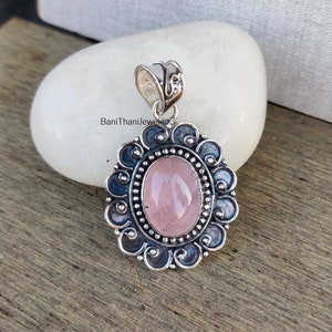 Rose Quartz Pendant, Silver Pendant, 925 Silver Sterling Pendant, Women Pendant, Handmade Pendant, Rose Quartz Jewelry, Statement Jewelry
