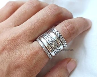 Sterling Silver Stacking Ring Set, Handmade Minimalist Boho Ring