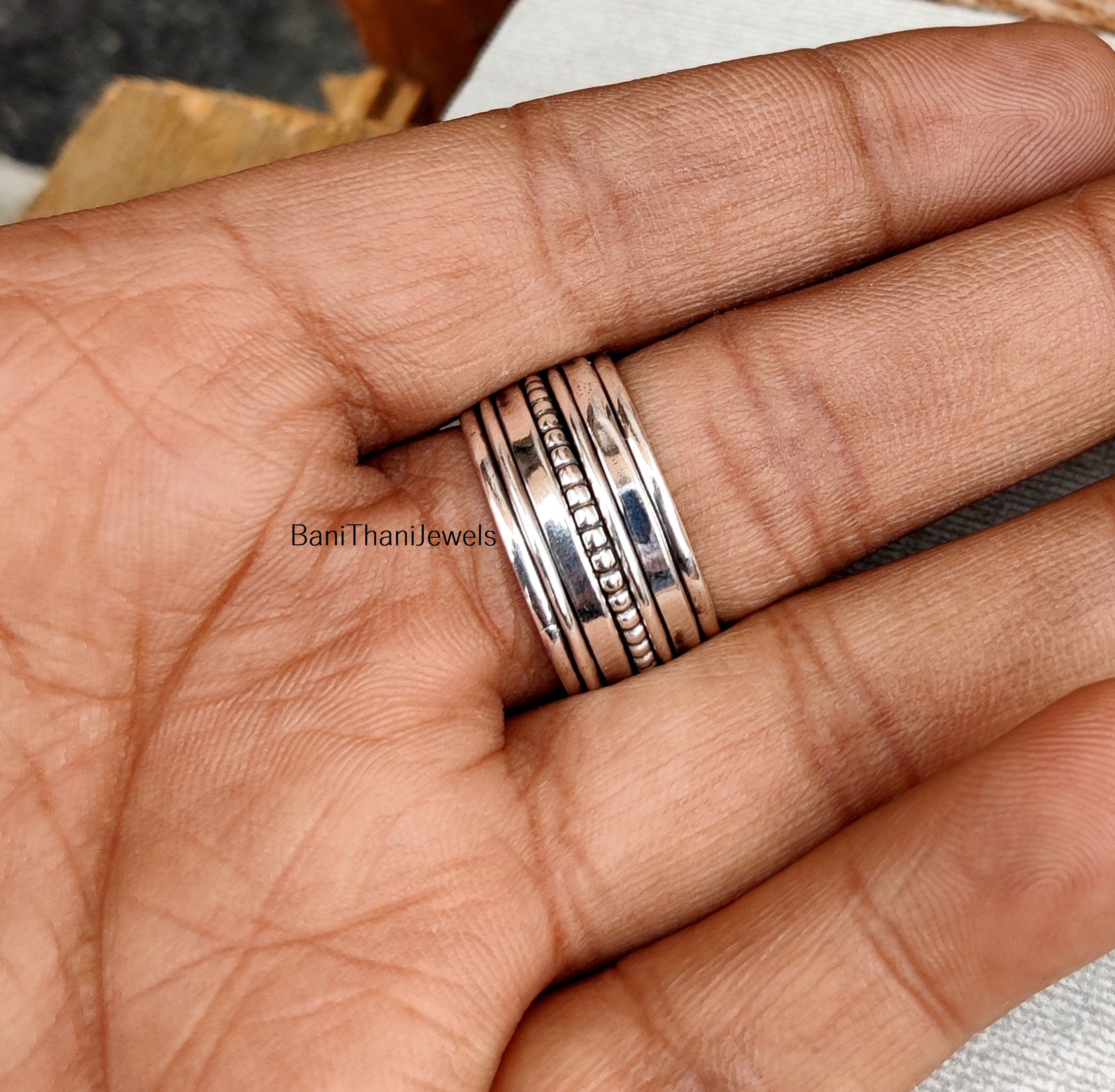 Goyal Jewels Sterling Silver Spinner Ring For Men & Women | 925 Silver Meditation Band | Handmade Statement Ring Gift - View #8
