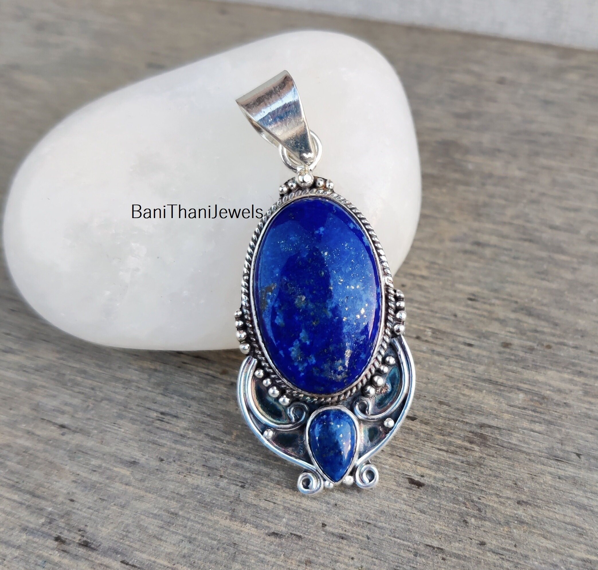 Magnifique Pendentif En Argent Sterling 925 Fait Main En Lapis Lazuli S