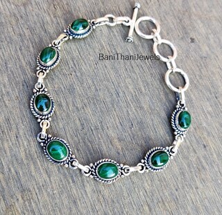 Agathe Création Bracciale Malachite E Argento 925 Con Mantra Tibetano – Fatto A Mano, Portafortuna Unisex