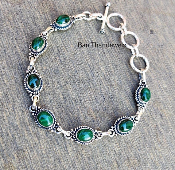 Agathe Création Bracciale Malachite E Argento 925 Con Mantra Tibetano – Fatto A Mano, Portafortuna Unisex