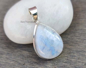 Ciondolo In Argento 925 Con Pietra Di Luna Arcobaleno – 18x13 Mm, Labradorite Bianca, Giochi Di Colore Blu E Bianco - 5