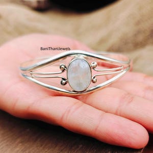 Mondstein Armreif, 925 Sterling Silber Armreif, Silber Armreif, handgemachter Armreif, Manschettenarmreif, Mondstein Schmuck, Edelstein Armreif, Geschenk Armreif