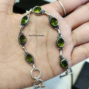 Peridot Bracelet, Handmade Bracelet, Gemstone Bracelet, 925 Sterling Silver Bracelet, Adjustable Bracelet, Peridot Jewelry, Silver Jewelry
