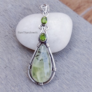 Prehnite Pendant, Peridot Pendant, 925 Silver Sterling Pendant, Handmade Pendant, Silver Necklace, Prehnite Jewelry, Gemstone Pendant