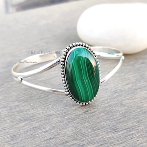 Malachite Bangle, Handmade Bangle, 925 Sterling Silver Bangle, Cuff Bangle, Adjustable Bangle, Malachite Bracelet, Beautiful Bangle